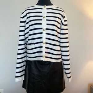 LILLUSORY striped cardigan sweater size L black and white gold button front
